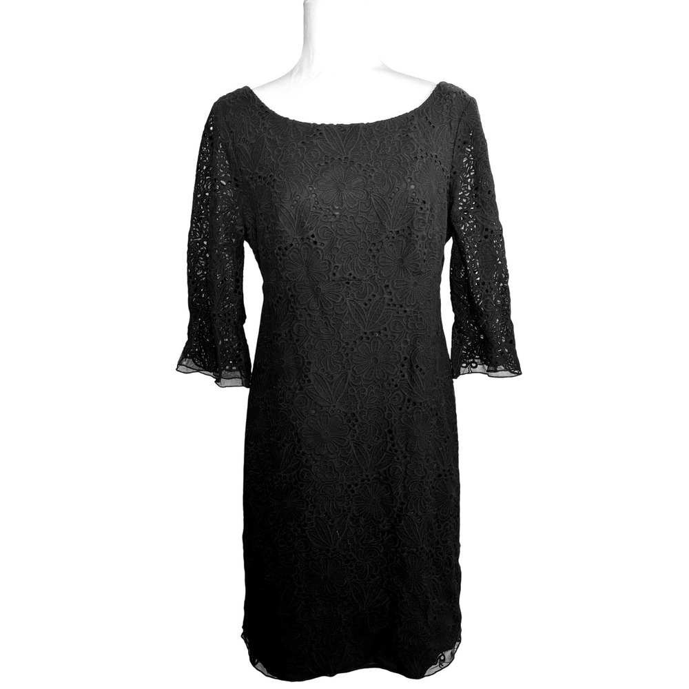 Lilly Pulitzer Dress Black‎ Lace Sheath 3/4 Sleeve Knee Length LBD Cocktail Sz 8